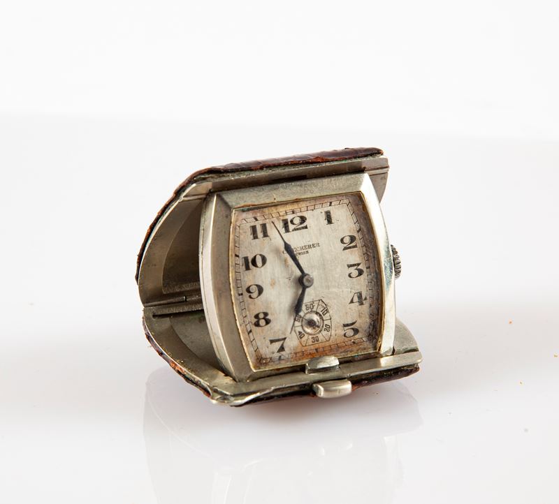 Bucherer - Orologio da Viaggio in Metallo Cromato a Scomparsa. Carica Remontoir. Quadrante in Met...