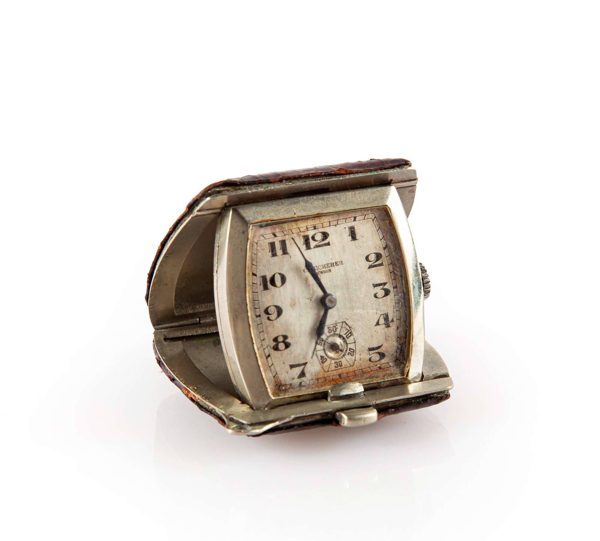 Bucherer - Orologio da Viaggio in Metallo Cromato a Scomparsa. Carica Remontoir. Quadrante in Met...
