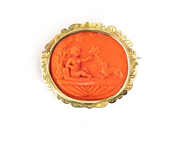 Spilla pendente antica in oro e corallo  - Asta Gioielli - Casa d'Aste Arcadia