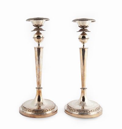 Coppia di Candelieri in Argento, Roma, Stato Pontificio, Dopo il 1815, Argentiere Stefano II Scio...