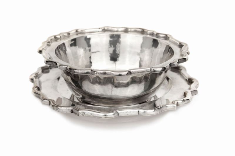 Dodici Coppette con Piattino in Argento 800/000, Punzone Venezia Leone in Moeca, Fine del XIX/ini...