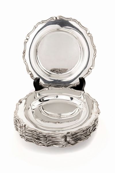 Dodici Piattini in Argento 800/000, Argentiere Frugoni - Roma