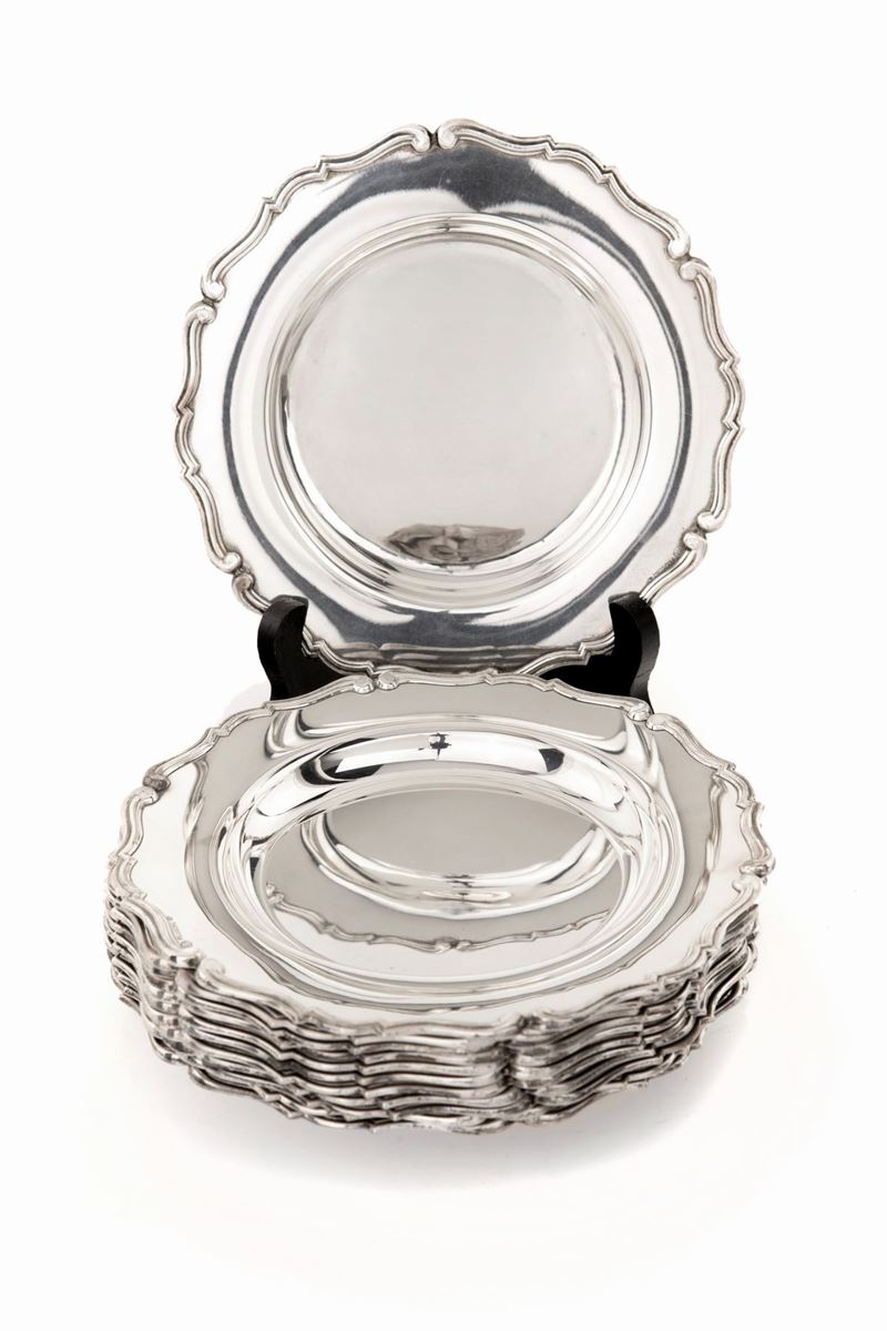 Dodici Piattini in Argento 800/000, Argentiere Frugoni - Roma