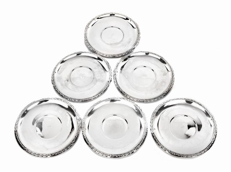 Sei Piattini in Argento 800/000, Fine del XIX/inizi XX Secolo