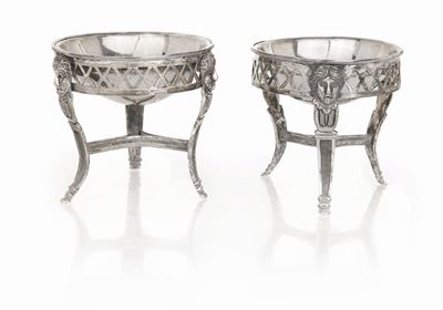 Coppia di Saliere in Argento 800/000, Lombardo - Veneto, Prima Metà del XIX Secolo