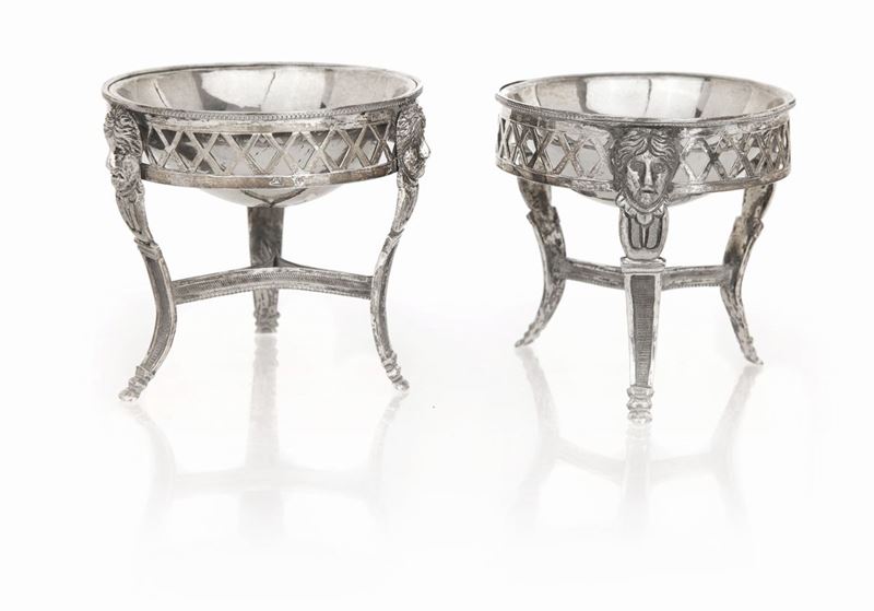 Coppia di Saliere in Argento 800/000, Lombardo - Veneto, Prima Metà del XIX Secolo
