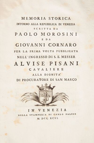 Paolo Morosini, Giovanni Cornaro - Memoria Storica Intorno alla Repubblica di Venezia per la Prim...