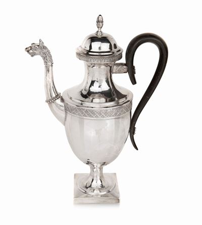 Caffettiera in Argento, Roma, Stato Pontificio, Dopo il 1815, Argentiere Stefano II Sciolet (atti...