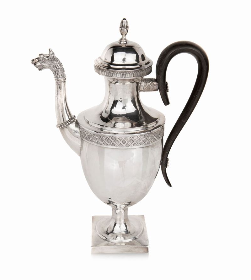 Caffettiera in Argento, Roma, Stato Pontificio, Dopo il 1815, Argentiere Stefano II Sciolet (atti...