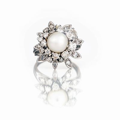 Anello in Oro Diamanti e Perla