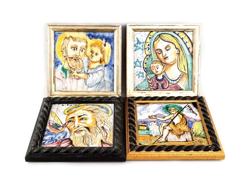 Quattro Mattonelle in Maiolica