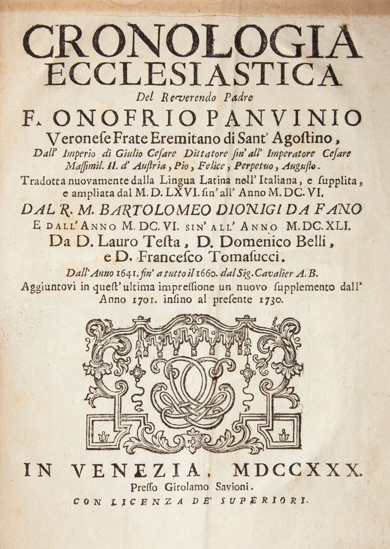 Cronologia Ecclesiastica del Reverendo Padre F. Onofrio Panvinio Veronese Padre Eremitano di Sant...