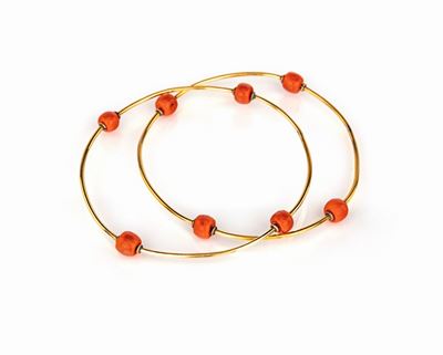 Coppia di Bracciali Rigidi in Oro e Corallo