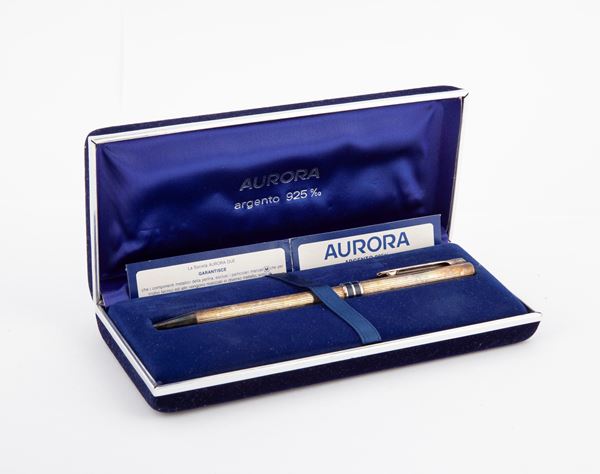 Aurora Marco Polo - Penna a sfera in argento 925/000 e smalto blu