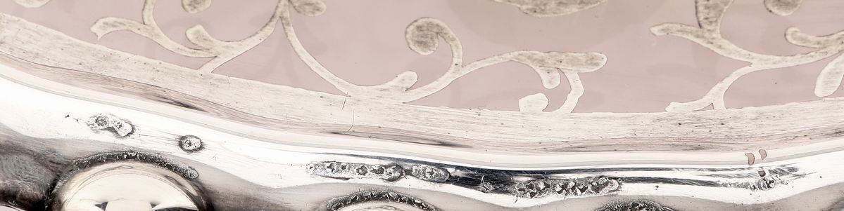 Centrotavola in Vetro Ametista e Argento, Produzione Vetraria Muranese del Novecento
