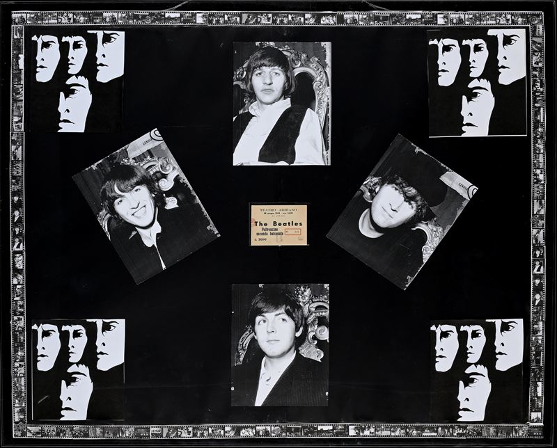 Biglietto Concerto Beatles con Collage di Foto dei Beatles