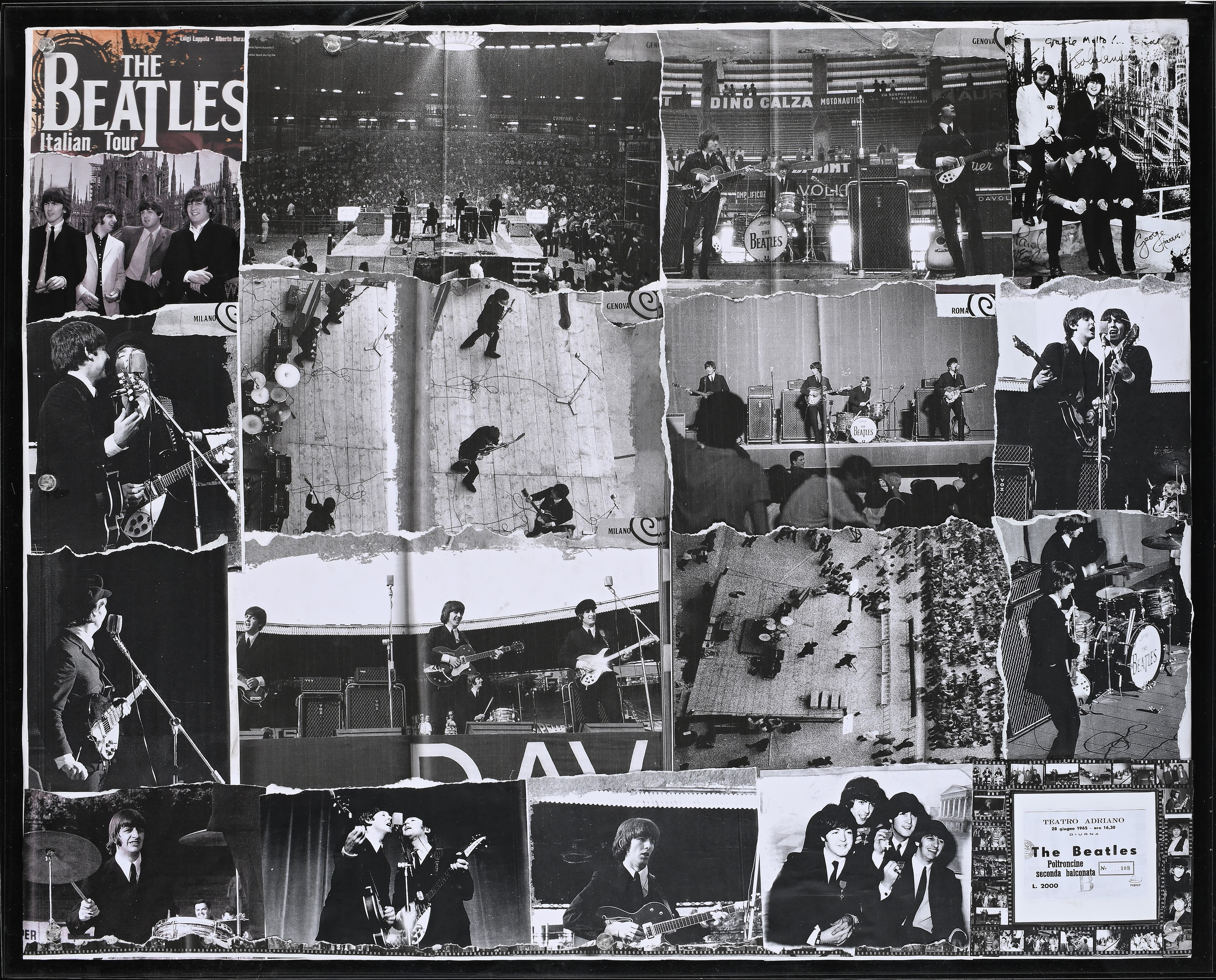 Biglietto Concerto Beatles con Collage di Foto dei Beatles