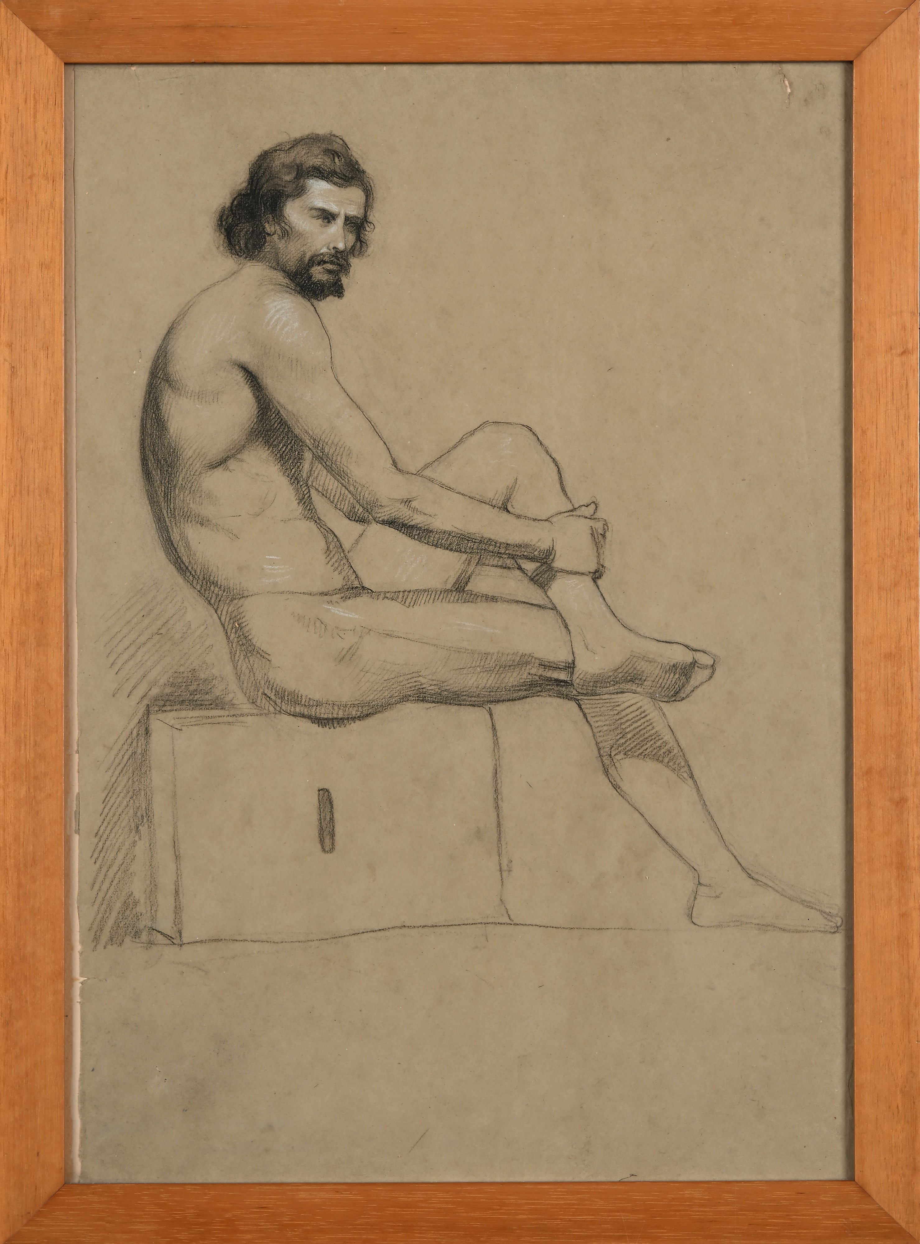 Ettore Ferrari - Recto Nudo accademico seduto - Verso Studio di nudo, carboncino e gesso su carta...