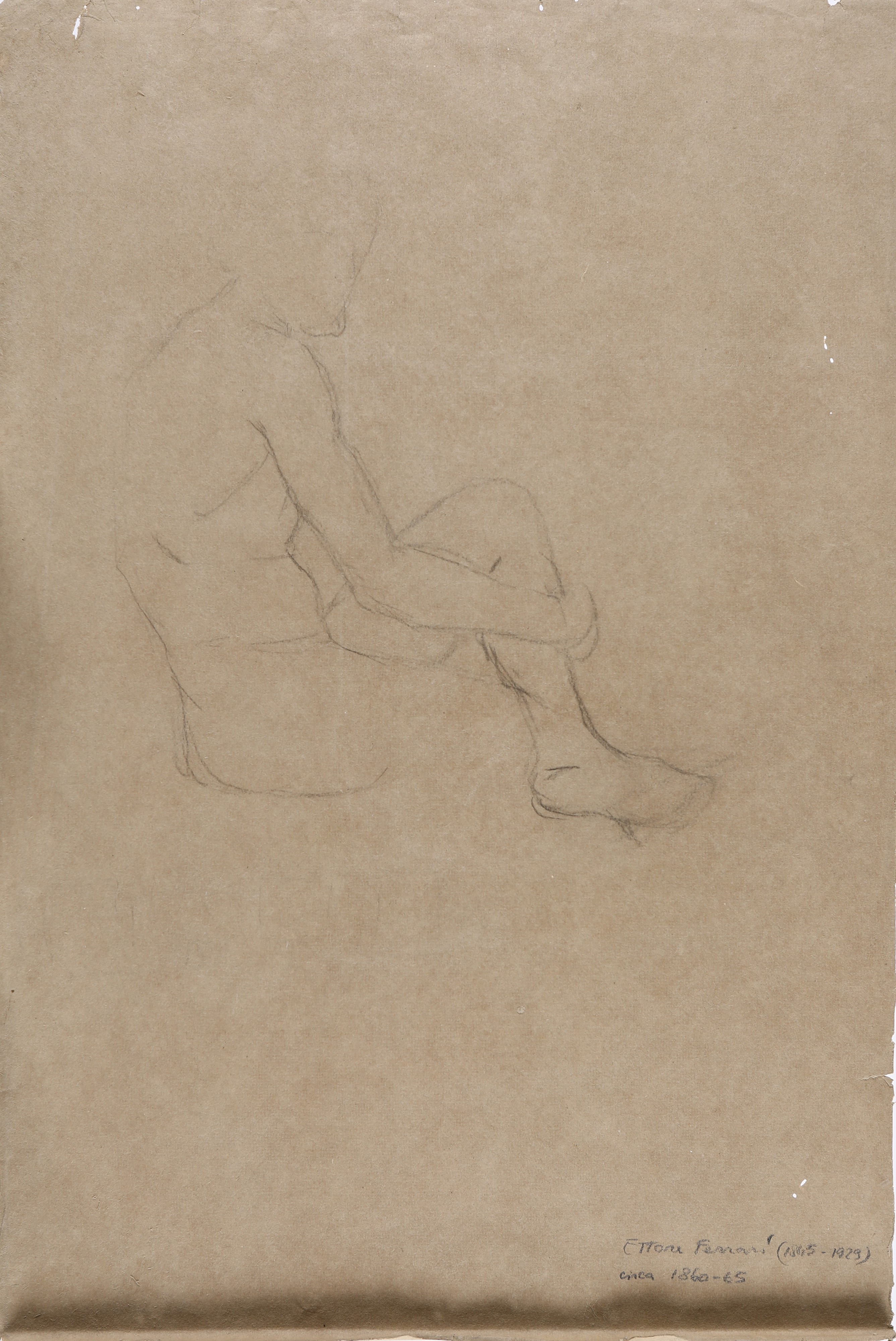Ettore Ferrari - Recto Nudo accademico seduto - Verso Studio di nudo, carboncino e gesso su carta...