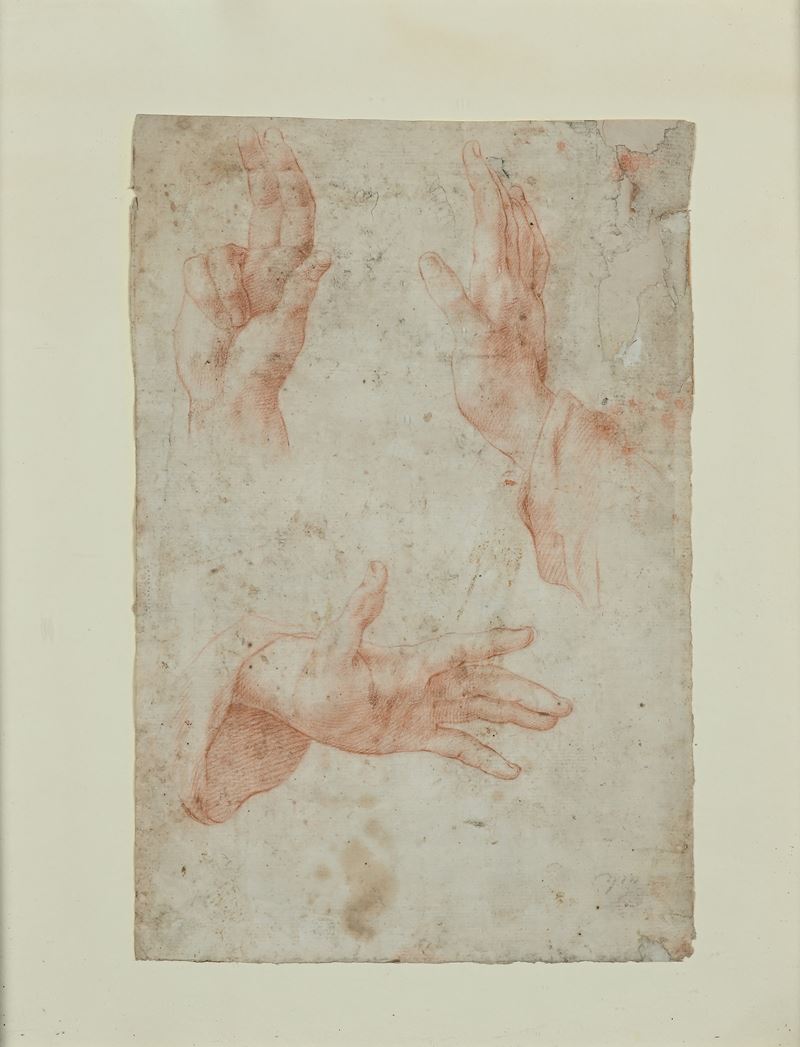 Giulio Cesare Procaccini - Studio di mani, pietra rossa su carta