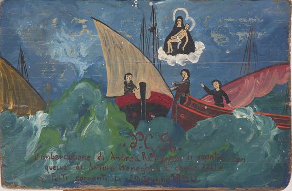 Ex voto raffigurante un mare in tempesta con due imbarcazioni 