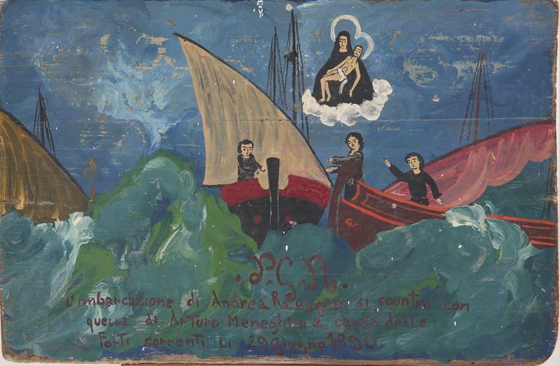 Ex Voto Raffigurante un Mare in Tempesta con Due Imbarcazioni