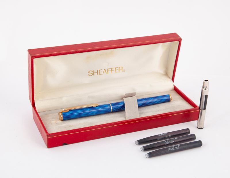 Sheaffer Blu - Penna Stilografica in Metallo Dorato e Smalto