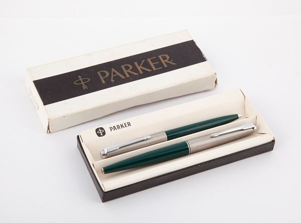 Parker 75 - Penna stilografica e penna a sfera in acciaio satinato e resina verde