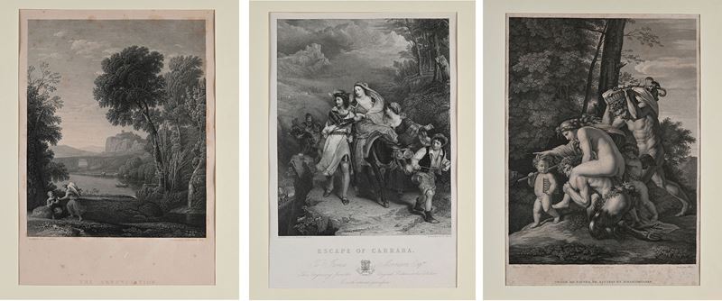 Lotto di Tre Incisioni: Peint Par N.as Poussin, Gravé Par Blot - Voyage De Faunes, De Satyres Et ...