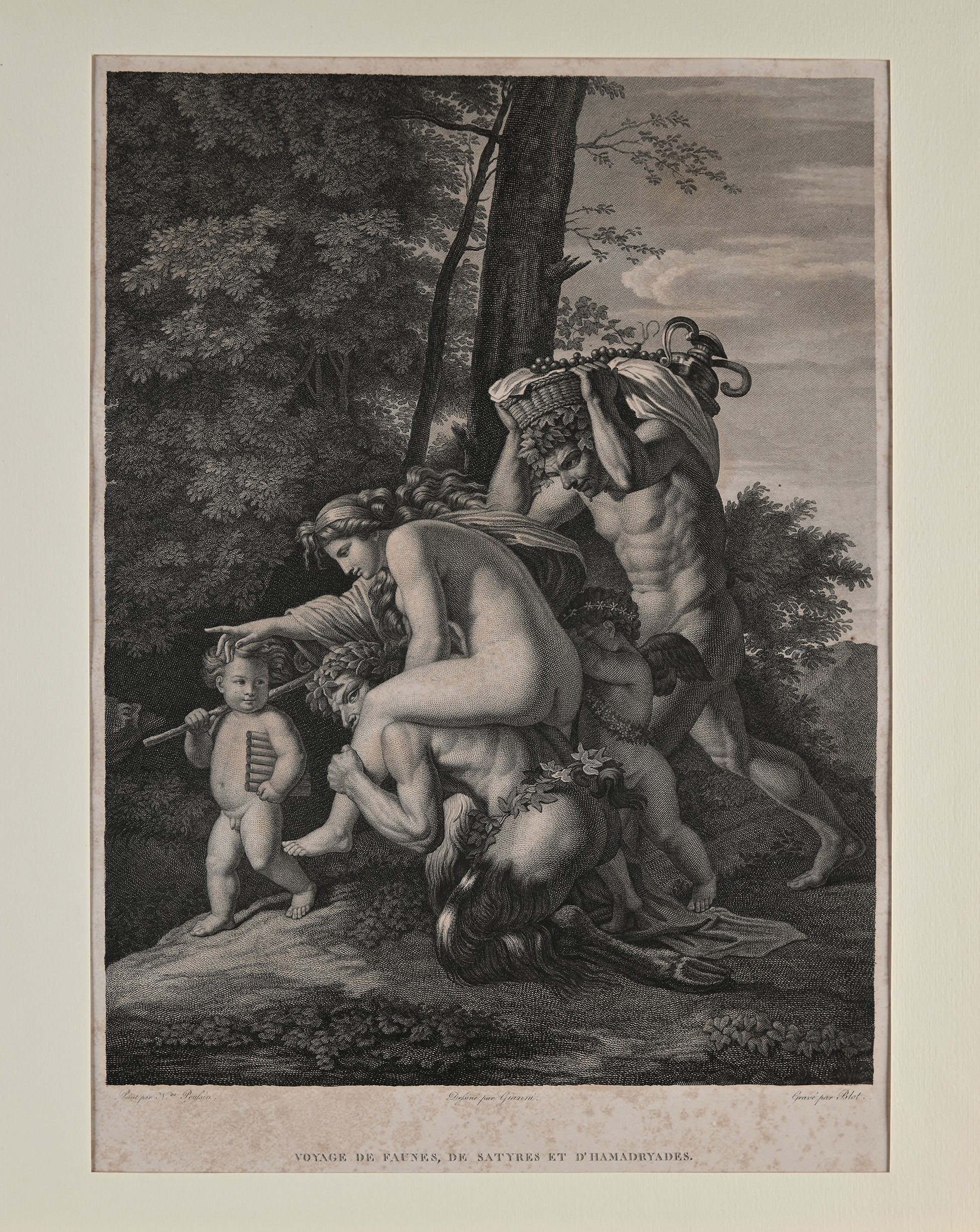 Lotto di Tre Incisioni: Peint Par N.as Poussin, Gravé Par Blot - Voyage De Faunes, De Satyres Et ...