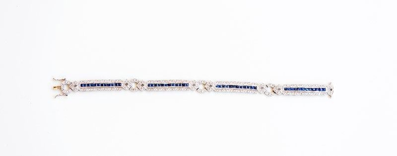 Bracciale in Oro Bianco con Diamanti e Zaffiri