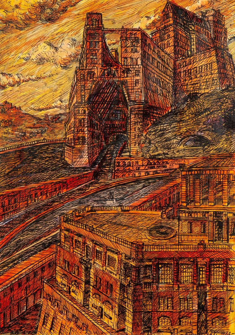 Franz Prati - Veduta di Città con Fiume