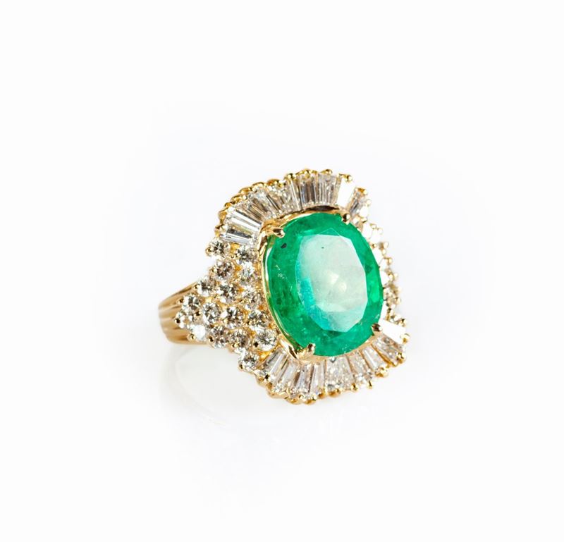 Anello in Oro, Brillanti e Smeraldi