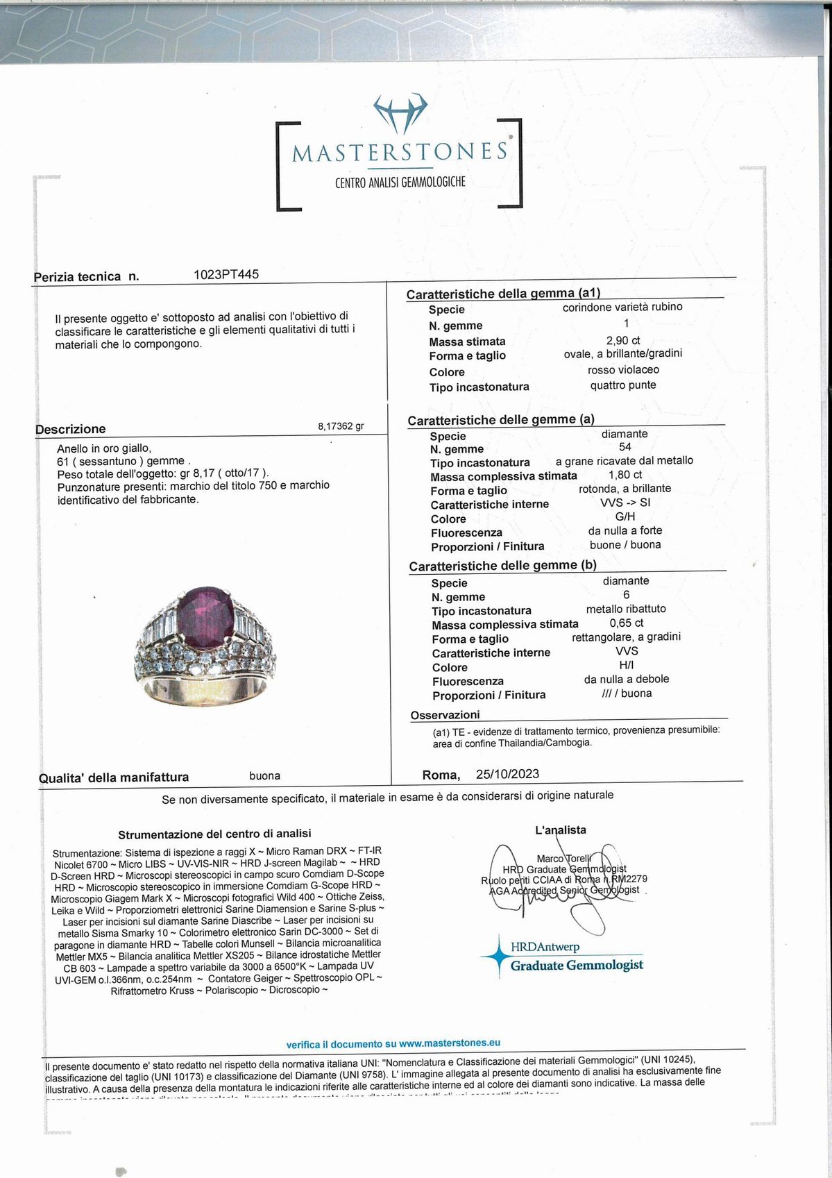 Anello in Oro, Brillanti e Rubino