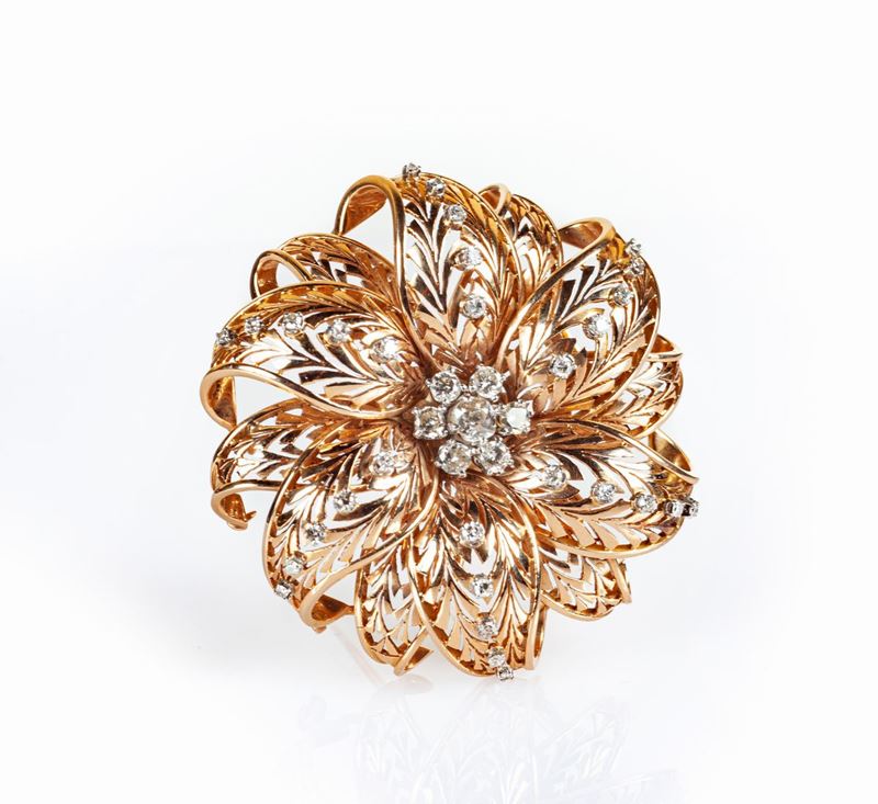 Spilla a Fiore in Oro e Brillanti