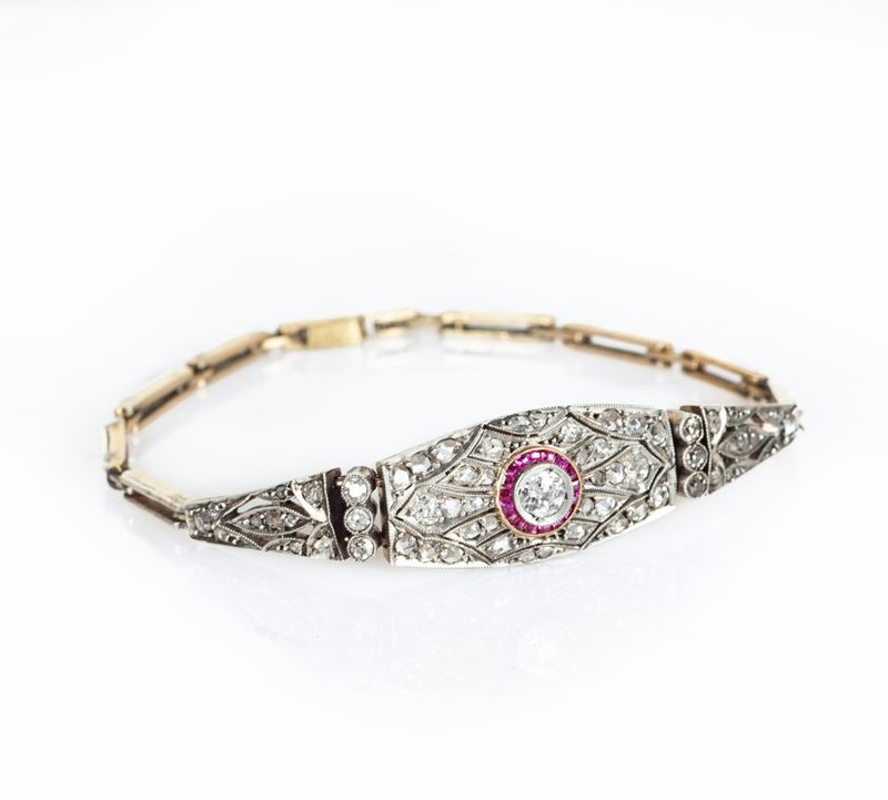 Bracciale in Oro e Platino Brillanti e Rubini