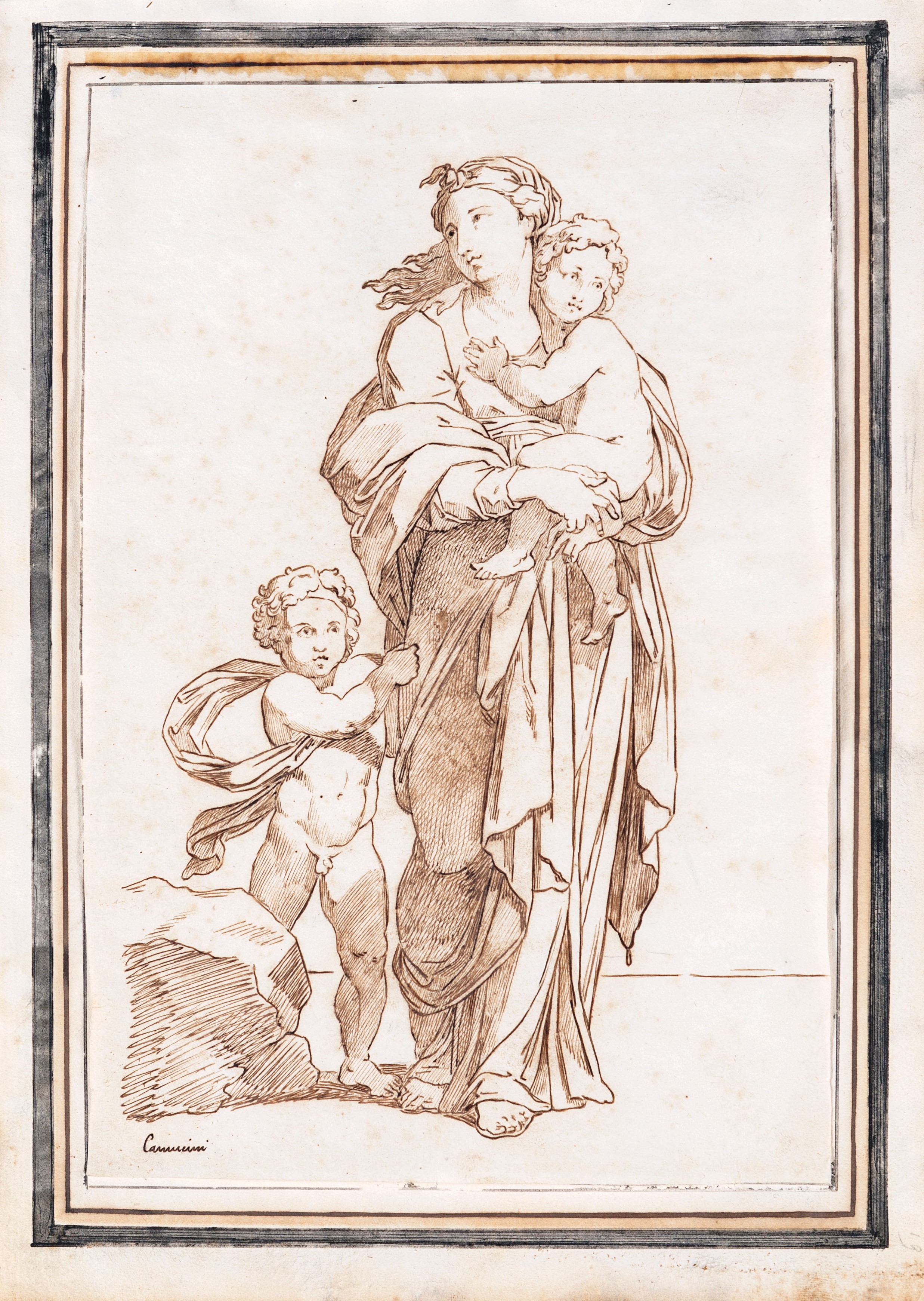 Vincenzo Camuccini - Figura femminile con bambini, penna e inchiostro bruno su carta