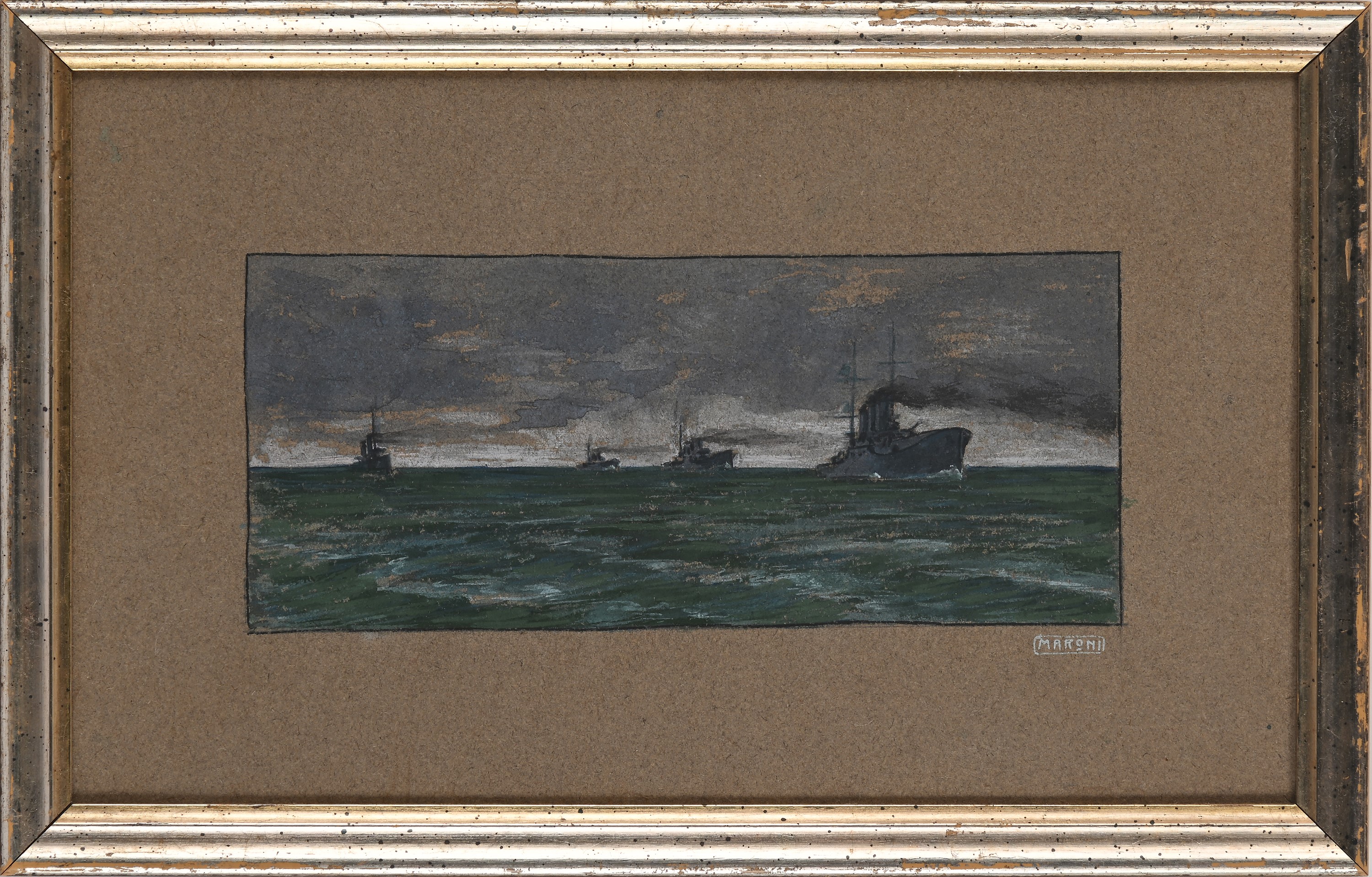 Marconi (?) - Acquarello con 4 navi da guerra