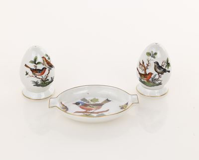 Sale-pepe e Posacenere da Tavola in Porcellana, Decoro Rothschild, Manifattura di Herend, Ungheri...