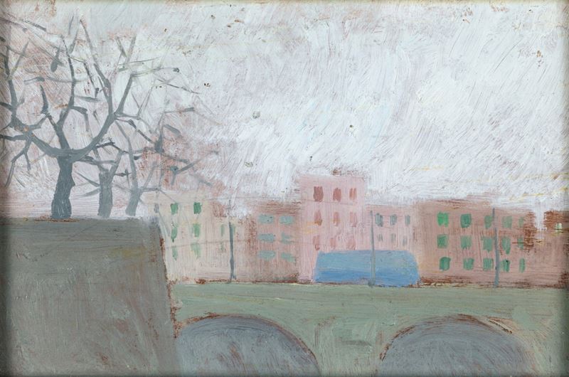 Franco Villoresi - Veduta di Città con Ponte
