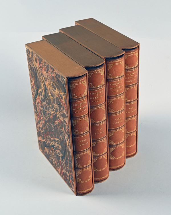 Restif de la Bretonne - Monsieur Nicolas ou le coeur humain dévoilé avec des lithographies originales de Suzanne Ballivet. 4 Volumi