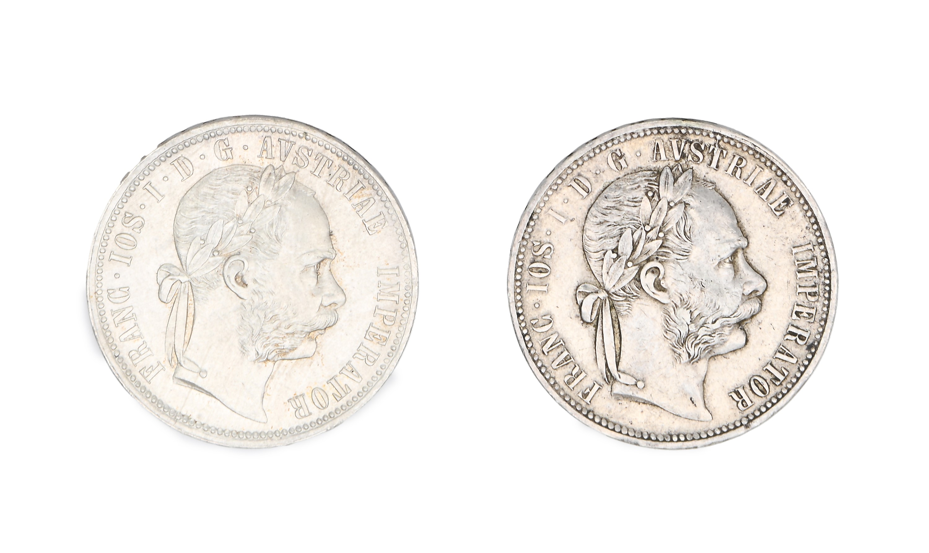 2 Monete da 1 Fiorino 1878, 1879 Vienna Francesco Giuseppe i Impero Asburgico