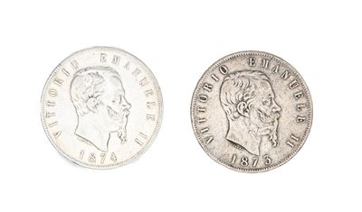 2 Monete da 5 Lire 1873 M e 1874 M Vittorio Emanuele II Regno D'italia