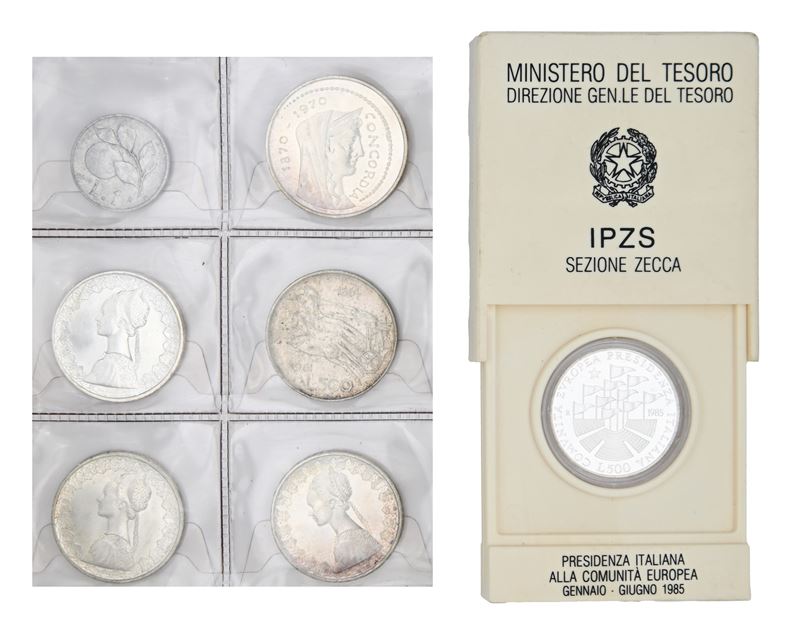 Lotto di Monete Repubblica Italiana: 1 Lira 1946, 5 Pezzi da 500 Lire e 1.000 Lire 1970