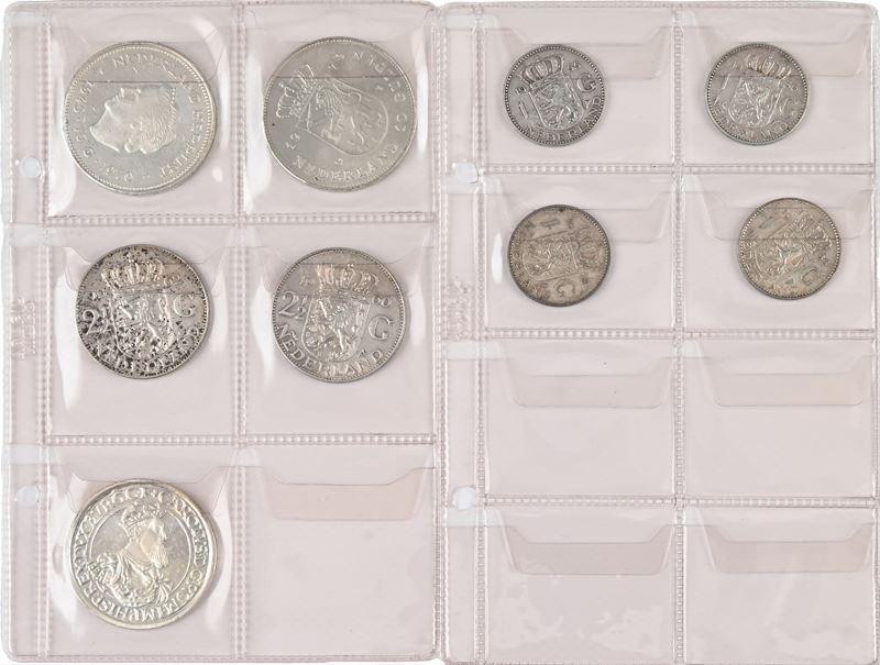 Lotto di Monete: 5 Ecu 1987 Belgio; 10 Gulden 1970 e 1973, 2,5 Gulden 1960 e 1962, Gulden 1955 (2...