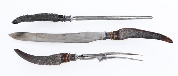 Servizio da arrosto con manici in corno, Thomas Turner & Company, città di Sheffield, prima metà del XIX secolo