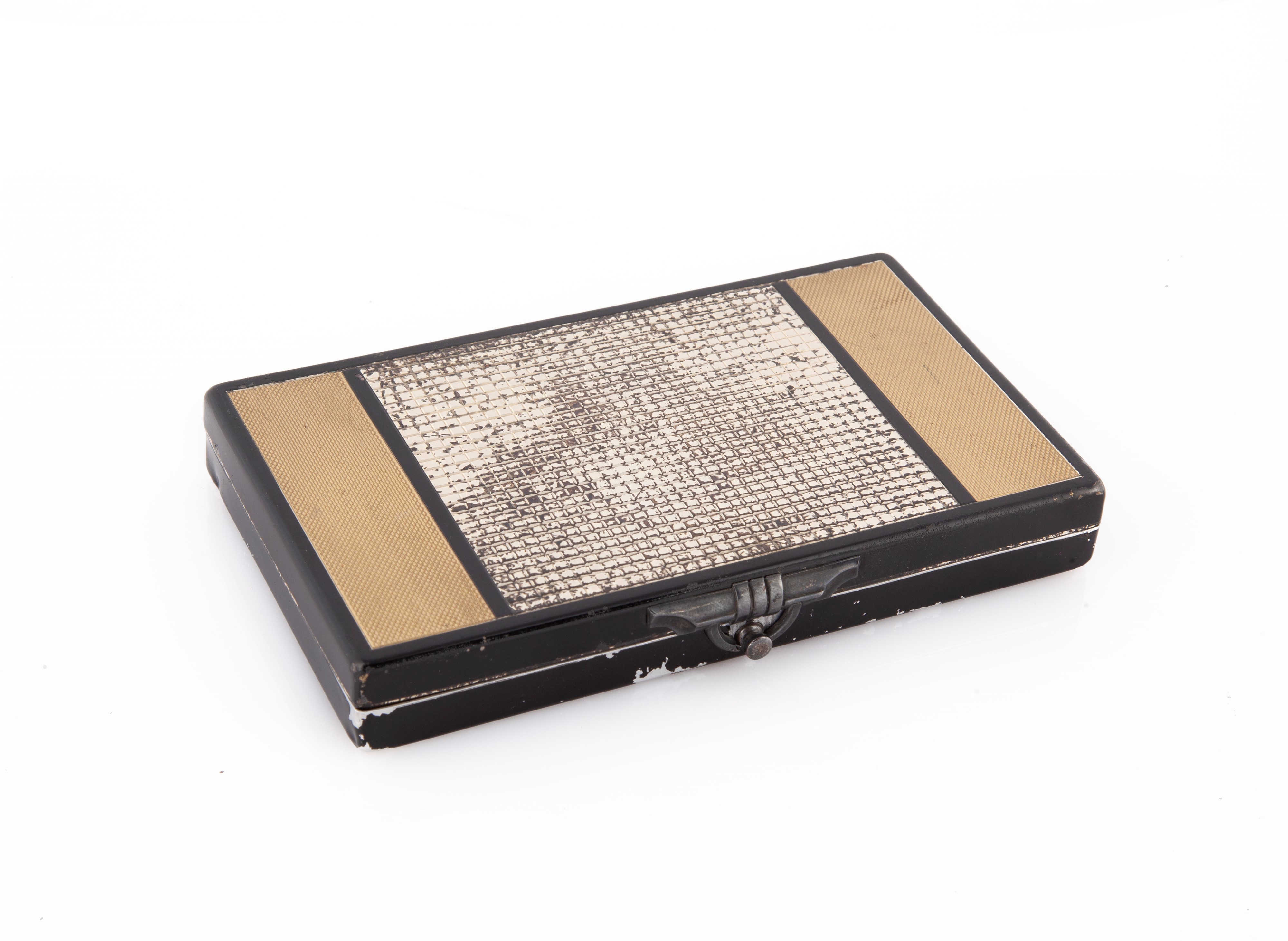 Trousse in Ottone e Metallo con Orologino a Carica Remontoir. con Portarossetto, Portacipria, Por...