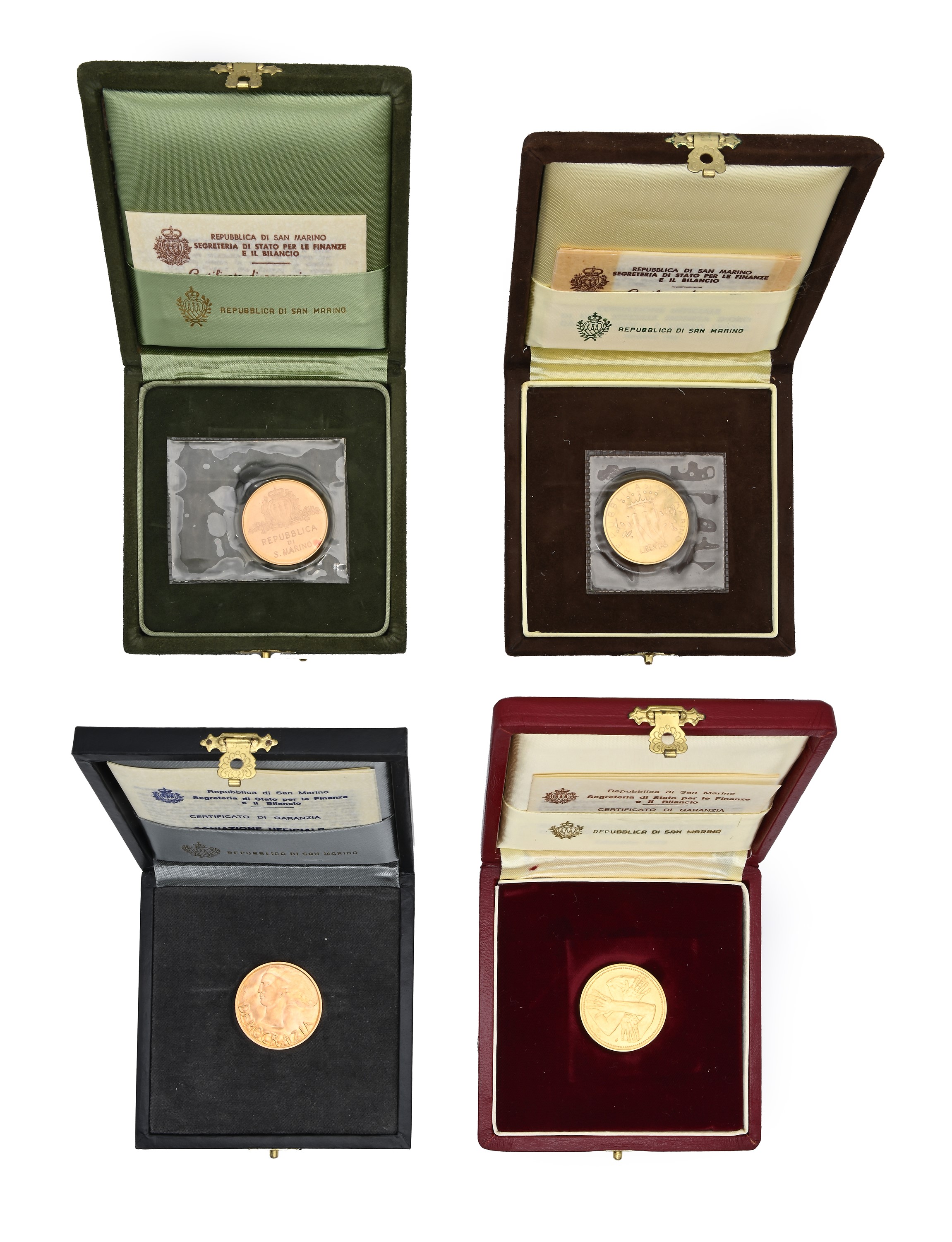 4 Monete da 5 Scudi Repubblica di San Marino 1977, 1979, 1981, 1982