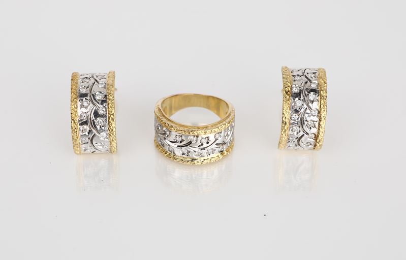 Parure Anello e Orecchini in Oro e Brillanti