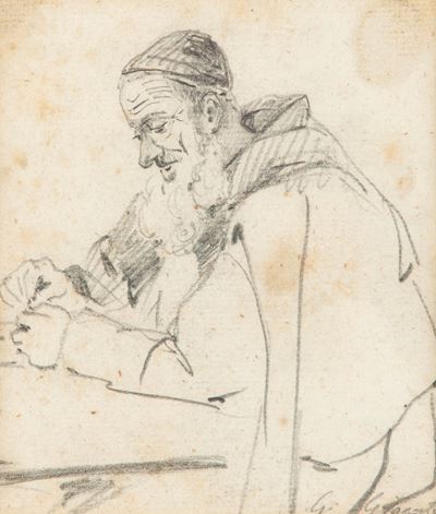 Ritratto di anziano con berretto, matita su carta